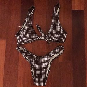 Black and white gingham checkered cheeky bikini
